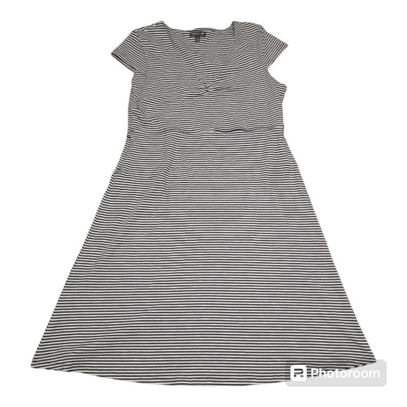 TOAD & Co (Large) Striped V Neck Organic Cotton/Tencel Blend Blue White Dress - Picture 1 of 8
